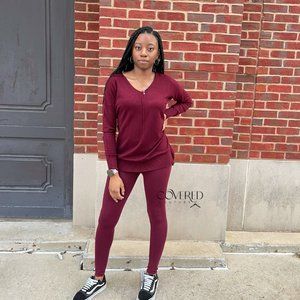 Burgundy Sweater and Leggings Two Piece Set